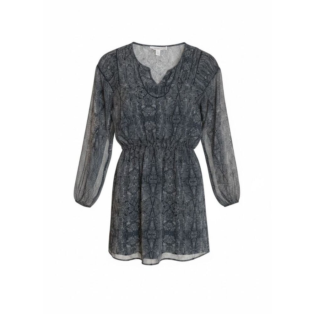 Forever 21 Contemporary Snakeskin Dress‎ XS Gray Black Long Sleeve Pleated Shift
